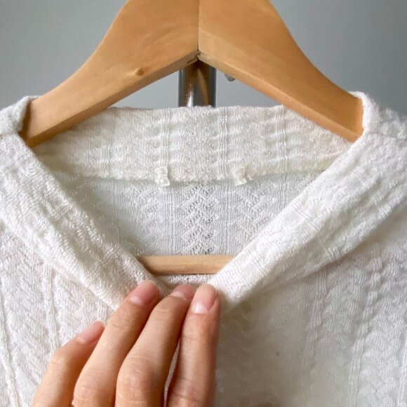 ❄️  Modern Cream Long Sleeves Cable Knit Mock-Neck Second Skin Silk Wool Sweater - Picture 6 of 6